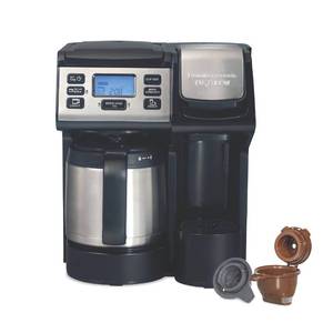 lot 3833 image: Hamilton Beach FlexBrew Trio 2-Way Coffee Maker, Compatible with K-Cup Pods or Grounds, Combo, Single Serve & Full 12c Thermal Pot, Black and Stainless �� Fast Brewing (Broken water resistant)