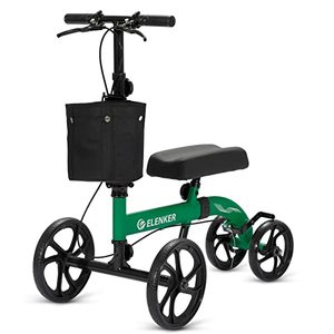 lot 3861 image: ELENKER Best Value Knee Walker with 10 Front Wheels Steerable Medical Scooter Crutch Alternative with Dual Braking System Green