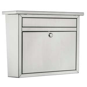 lot 3884 image: Architectural Mailboxes Maya Galvanized Steel Wall-Mounted Silver Mailbox 6.38 x 15.79 x 13.23 in. - Retail $254
