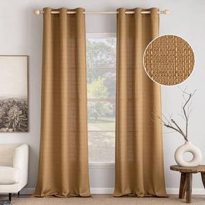 lot 4947 image: MIULEE Natural Brown Faux Linen Textured Curtains 90 Inch Length 2 Panels Set for Living Room Bedroom Casual Weave Farmhouse Burlap Taupe Semi Sheer Grommet Light Filtering Window Drapes, W37 x L90