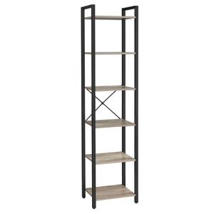 lot 4956 image: VASAGLE 6-Tier Tall Bookshelf, Narrow Bookcase with Steel Frame, Skinny Book Shelf for Living Room, Home Office, Study, 11.8 x 15.7 x 73.8 Inches, Industrial Style, Greige and Black ULLS101B02