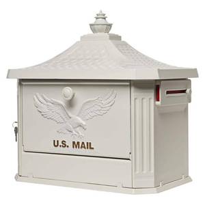 lot 4963 image: Architectural Mailboxes Hamilton White Large Aluminum Locking Rural Post Mount Mailbox with Concealed Mail Delivery Slot - Retail $169.99