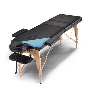 lot 4969 image: Portable Massage Table Massage Bed Professional SPA Reiki Eyelash Salon Bed, Wooden Frame Height Adjustment & Accessories, Black (3-Section)