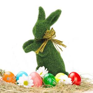 lot 4970 image: ANGELLOONG Flocked Bunny Moss Rabbit Decor, Easter Bunnies Furry Flocked Resin Rabbit, Faux Moss Bunny Statues for Home Party and Yard Decor