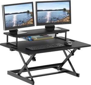 lot 4981 image: SHW 36-Inch Height Adjustable Standing Desk Sit to Stand Riser Converter Workstation, Black