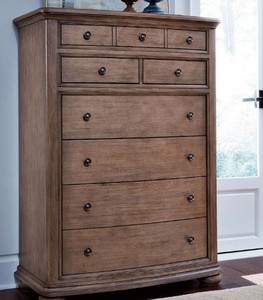 lot 1610 image: Camden Heights 7 Drawer Dresser In Brown With A Mirror That Is 45In X 35In. (Lightly Chipped And Cracked Throughout)
