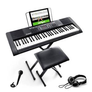 lot 1701 image: Alesis Melody 61 Key Keyboard Piano for Beginners with Speakers, Stand, Bench, Headphones, Microphone, Sheet Music Stand, 300 Sounds and Music Lessons. (No Power Cord, Does Take Batteries)