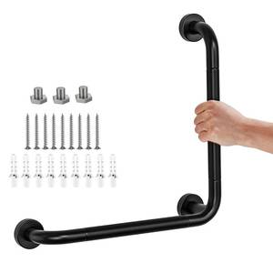 lot 1733 image: Angled Grab Bar 16x16 Inch Stainless Steel Knurled Toilet Handles Wall Mounted Bathroom Handicap Safety Rails for Elderly Injured Balance Support, L-Shaped Brushed Nickel Grab Bar for Shower
