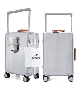 lot 1734 image: feilario 20 Aluminum Frame Wide Handle PC Hardside Carry On Luggage - Double Spinner Wheels Luxury Rolling Travel Suitcase with TSA Lock & Cup Holder