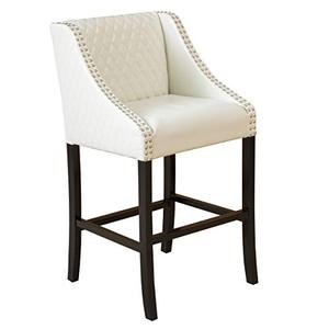 lot 1742 image: Milano White Quilted Leather Bar Stool 21 by 22 by 41. (Very Comfy, In Good Condition)