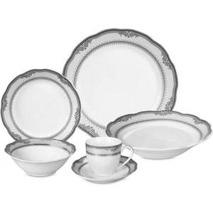 lot 1746 image: Lorren Home Trends 24 Piece Victoria Design Porcelain Wavy Edge Dinnerware Set White