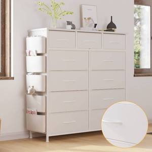 lot 1753 image: LIVEHOM Dresser for Bedroom with 11 Drawer, Dressers & Chests of Drawers with Side Pockets, Hooks, Fabric Storage Drawer, Steel Frame, Wood Top, Organizer Unit and Pull Handle for Closet.