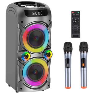 lot 2531 image: TYOTY Karaoke Machine with 2 Wireless Microphones, Portable PA System Big Bluetooth Speaker with LED Lights, Remote Control Support BassTreble Adjustment, TF CardUSB, REC for Adult Kids Home Party