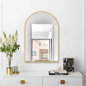 lot 2545 image: LFT HUIMEI2Y Arched Wall Mirror, 24x36Arched Wall Mounted Mirror with Aluminum Alloy Frame and Arch Top Rounded Corner for Bathroom, Bedroom, Living Room, Entryway, Gold