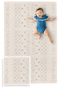 lot 2546 image: Yay Mats Stylish Extra Large Baby Play Mat. Soft, Thick, Non-Toxic Foam Covers 6 ft x 4 ft. Expandable Tiles with Edges Infants and Kids Playmat Tummy Time Mat (Carter Mudcloth Tan)