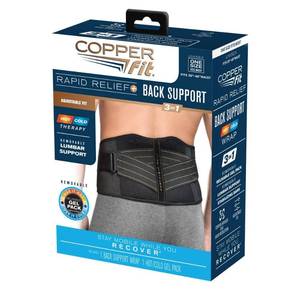 lot 2589 image: Copper Fit Unisex Rapid Relief Back Support Brace with HotCold Therapy Adjustable