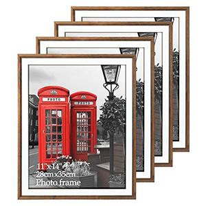 lot 3407 image: Edenseelake 11x14 Picture Frames Set of 4, Rustic Barn Weathered Brown Frame Set for Wall Mounting