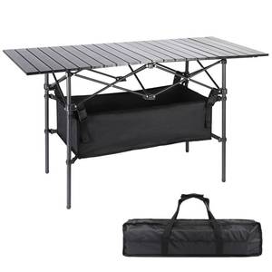 lot 3424 image: Moosinily Camping Table 4Ft Folding Table with 54 L Storage Bag Tighten Band Folding Picnic Table Aluminum Roll up Table Folding Camp Table for Outdoor Beach Grill BBQ Travel Black