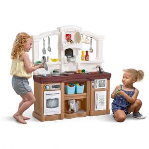 lot 3426 image: Step2 Fun with Friends Kids Kitchen, IndoorOutdoor Play Kitchen Set, Toddlers 2 Years Old, 25 Piece Kitchen Toy Set, Easy to Assemble, Tan