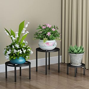 lot 3430 image: Zhongma Set of 3 Metal Plant Stand for Heavy Potted Plant, 220 LBS Capacity & Heavy Duty Construction, Low Plant Stand for Home Indoor and Outdoor, Sturdy Plant Stand without Installation Required