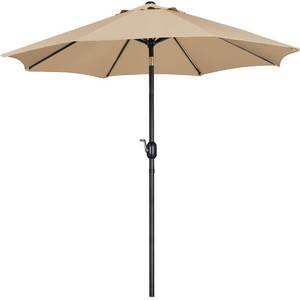 lot 3442 image: Yaheetech 9FT Patio Umbrella Outdoor Umbrella Patio Yard Market Table Umbrella with Push Button Tilt & Crank for GardenBeachLawnDeckBackyardPool, 8 Ribs, Tan
