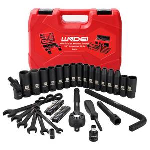 lot 3443 image: LLNDEI 12-Inch Drive Ratchet Impact Socket Wrench Set,Deep Sockets(8-24mm),Spark Plug Socket(16,21mm),49PCS, CR-V, Metric,Combination Wrenches (8-17mm),72T Ratchet Handle for Mechanics