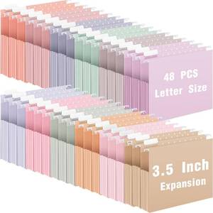 lot 3466 image: Yaomiao 48 Pcs Letter Size Expanding Hanging File Folders 3.5 Inch Hanging File Pockets with Tabs and Label Multicolored Cabinets File Folders for Office Home File Organization (Sweet Color)