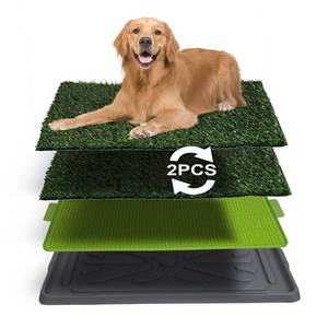 lot 3469 image: Dog Grass Pad with Tray, Puppy Turf Potty Reusable Training Pads for Indoor Outdoor Use, Grass Pad for Dogs 2 Artificial Grass Puppy Patch for Large and Small Pets, Dog Litter Box (27.3 x 18)