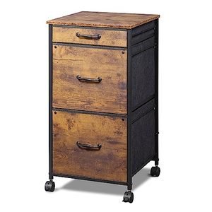 lot 3472 image: DEVAISE Mobile File Cabinet with 3 Drawers, Printer Stand with Fabric Drawers, Vertical Filing Cabinet fits A4 or Letter Size for Home Office, Rustic Brown Wood Grain Print