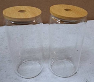 lot 3488 image: Drinking Glasses With Bamboo Lid 2pk