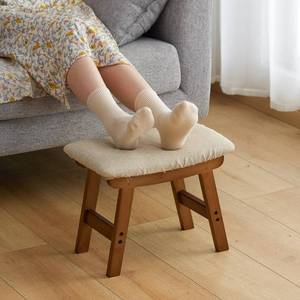 lot 3489 image: Foot Stool,Ottoman Foot Rest,Bamboo Foot Stool Under Desk,Small Stool for Living Room, Bedroom and Kitchen (Brown Legs - Beige Stool Surface)