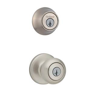 lot 3495 image: Kwikset 690CV 15 SMT CP K6 V1 Cove Entry Lockset Combo Pack Satin Nickel Keyed Alike - Quantity 1