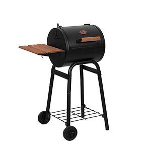 lot 4658 image: Char-Griller� Patio Pro Charcoal Grill and Smoker with Cast Iron Grates, Premium Wood Shelf and Damper Control, 250 Cooking Square Inches in Black, Model E1515