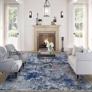 lot 4659 image: Area Rugs 9x12 Living Room Large Machine Washable Area Rug with Non Slip Backing Non Shedding Abstract Stain Resistant Carpet for Bedroom Dining Room Nursery Home Office - Blue