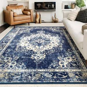 lot 4660 image: YesRug 8x10 Area Rugs for Living Room Blue Boho Rug Vintage Rug Non-Slip Washable Low Pile Foldable Large Rug for Bedroom Dining Room Indoor Floor Carpet