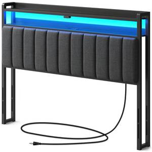 lot 4662 image: Rolanstar Headboard for Queen Size Bed with Storage, 60,000 DIY Color of LED Light, Head Board with USB & Type C Port, Height Adjustable, Black Upholstered Cabeceras de Cama Comfortable Modern, Stable