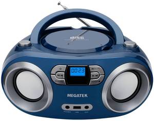 lot 4674 image: MEGATEK Portable CD Player Boombox with FM Radio, Bluetooth, and USB Port  Clear Stereo Sound  CD-RRW and MP3 CDs Compatible  3.5mm Aux Input and Headphone Jack  Backlit LCD Display - Blue Jay (Functionality Not Tested).