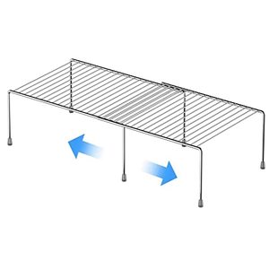 lot 4684 image: GEDLIRE Kitchen Cabinet Expandable Shelf Organizers, Adjustable Metal Wire Pantry Storage Shelves, Plate Dish Organizer Rack for Cabinets, Cupboard, Counter, Freezer, Countertop, Chrome
