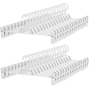 lot 4701 image: 30 Pack Pants Hangers with Clips - POZEAN Plastic Hangers Stackable Skirt Hangers, Clothes Hangers with 360°Rotating & Adjustable Clips, Pants Hangers Space Saving for Pants, Skirts, Shorts (White)