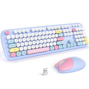 lot 4703 image: Atelus Wireless Keyboard and Mouse, Full Size Typewriter Keyboard and Cute Cat Shape Design Mouse Combo for Windows 7810, Laptop, Desktop, PC, Computer (Blue Colorful)