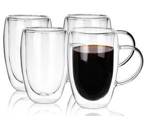 lot 4707 image: Moretoes 16oz Clear Coffee Mug, Double Walled Glass Coffee Mugs with Handles, Insulated Espresso Cups, Set of 4