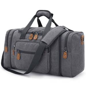 lot 4708 image: Gonex Canvas Duffle Bag for Travel, 60L Duffel Overnight Weekend Bag (Gray)
