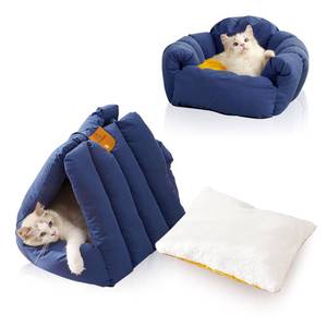 lot 4709 image: GooCare Warming Cat Bed Sofa, 2-in-1 Bed and Couch, Plush Cushion Inside, Non-Slip Bottom, Washable, Perfect for Small Dogs and Cats, Under 8 lbs Pet Suitable (Dark Blue-Small)