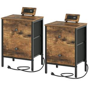 lot 4711 image: YATINEY Nightstands Set of 2, End Tables with Charging Station, Side Table with 2 Drawers, Beside Table, Night Stands for Small Spaces, Bedroom, Rustic Brown ET55L2BR