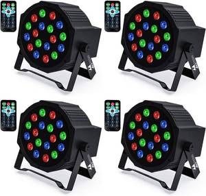 lot 4723 image: Uplights 18 RGB Led UpLights, Missyee Sound Activated DMX Uplighting, LED Par Can Lights with Remote Control, DJ Uplighting Package for Wedding Birthday Home Party (4 pcs)