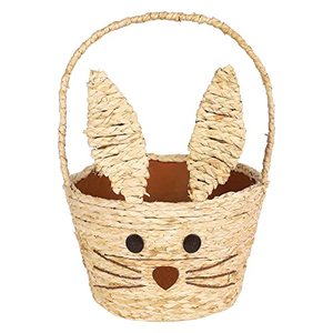lot 4725 image: Juegoal Easter Bunny Woven Basket for Party Favors, Handmade Straw Wicker Easter Candy Eggs Baskets for Kids, Dia.9.8 x 13.8 Inch Cute Rabbit Picnic Hamper for Egg Hunt Party Gifts Toy Storage