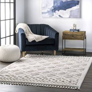 lot 4743 image: nuLOOM Ansley Moroccan Lattice Tassel Area Rug - 3x5 Accent Rug ModernContemporary Light GreyOff-White Rugs for Living Room Bedroom Dining Room Entryway Kitchen