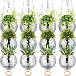 lot 4747 image: Remerry 24 Pcs 6 Inch Disco Ball Planter Mirror Ball Boho Hanging Planter Flower Pots Vase with Chain and Wooden Rings for Indoor Outdoor Plants Succulents Cacti Flowers Home Decorations (Silver)