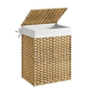 lot 4749 image: SONGMICS Handwoven Laundry Hamper, 23.8 Gal (90L) Synthetic Rattan Clothes Laundry Basket with Lid and Handles, Foldable, Removable Liner Bag, Natural ULCB51NL