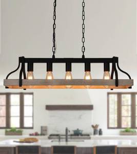lot 4758 image: MEIXISUE Chandeliers for Dining Room Kitchen Island Lighting Fixtures Farmhouse Industrial 5-Lights Linear White Birch and Black Metal Finish Chandelier for Living Room UL Listed (Light Bulbs Not Included).
